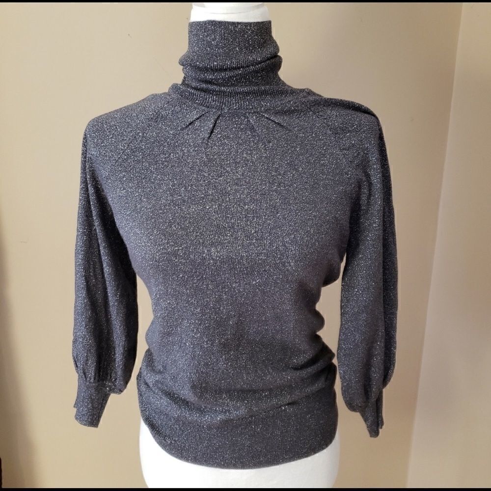 Express Metallic Silver Turtleneck Sweater